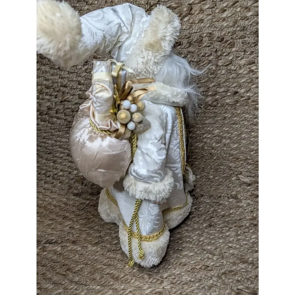 Large Winter White Gold Trim Santa Claus Faux Fur Christmas Holiday Decor 20
